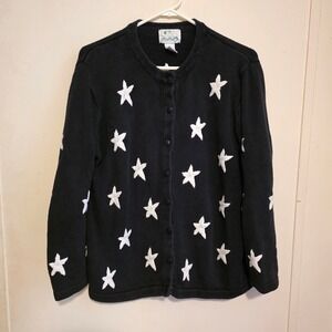Quacker Factory Womens Embroidered Stars Cardigan Size Large Whimsigoth Novelty